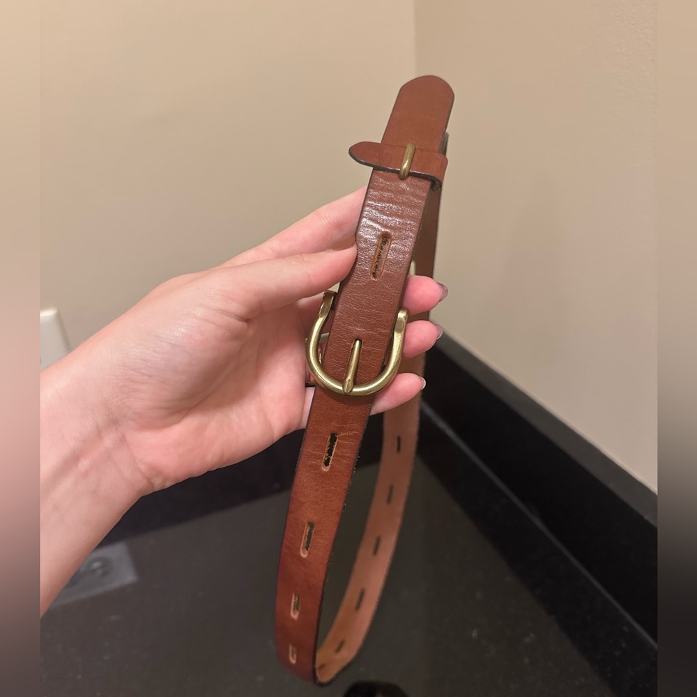 Madewell Brown Tan Leather Belt with Brass Buckle Size S